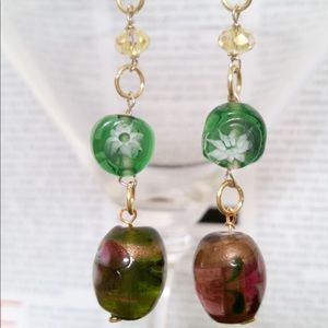 Green & Gold Swarovski Crystal dangle earrings
